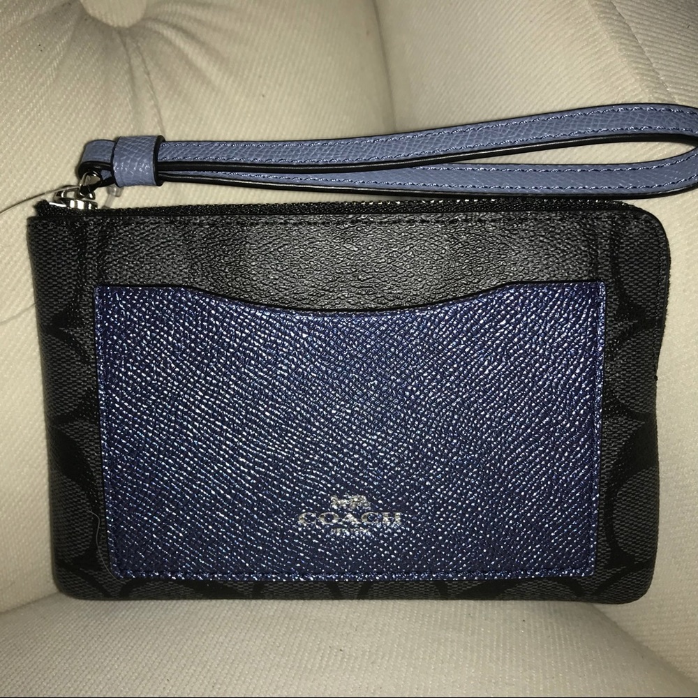 Coach monogram Black/metallic blue wristlet - Picture 2 of 16